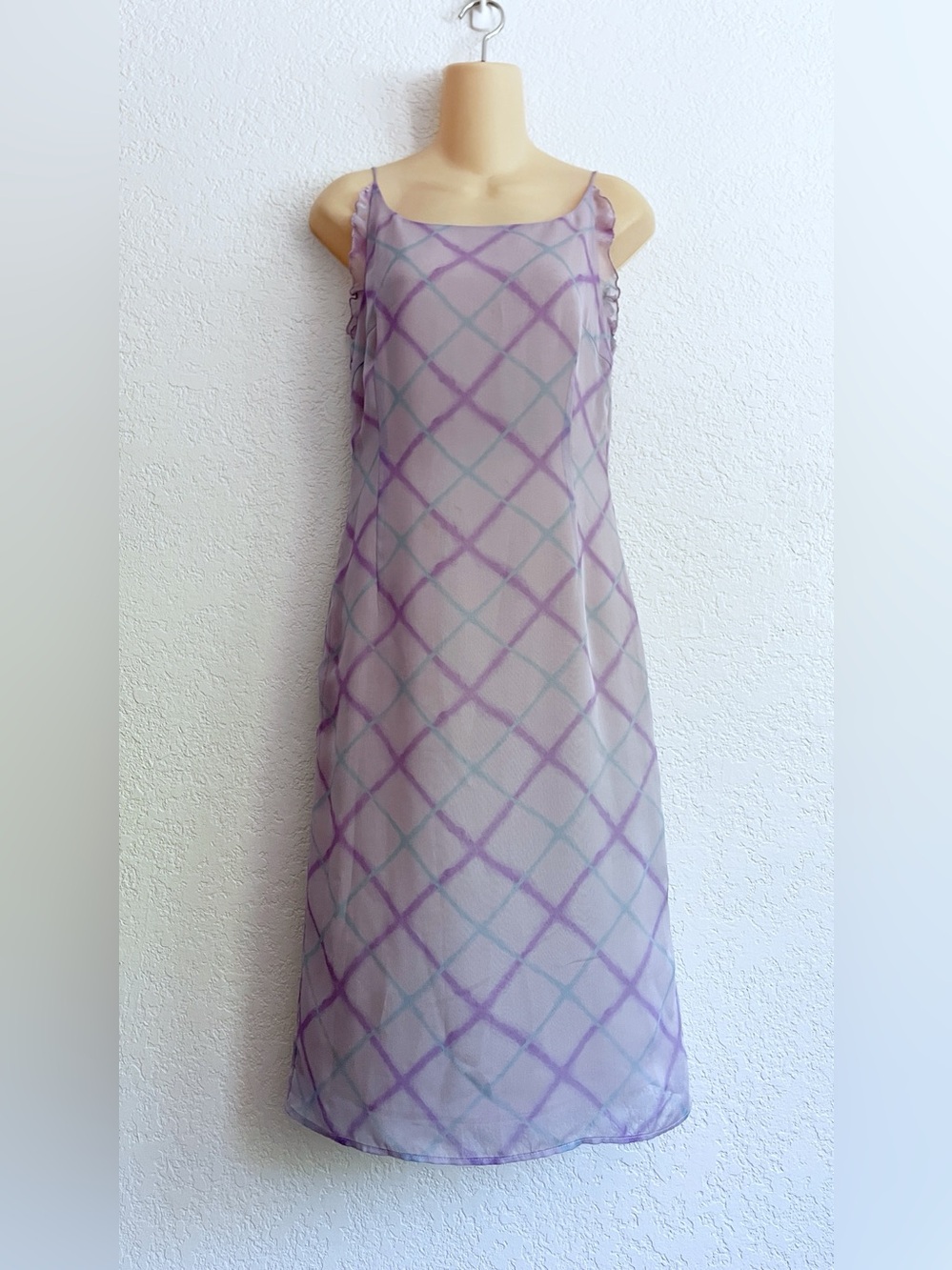 Y2K Purple Lattice Sheer Slip Dress Medium Coquette Soft Girl Fairy Pastel Sweet